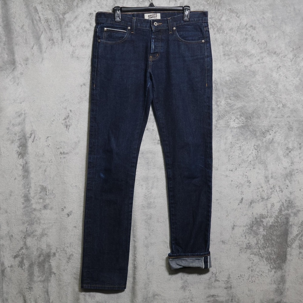 Naked & Famous Selvedge Jeans Mens 34x36 Blue Tapered Raw Slim Japanese Denim